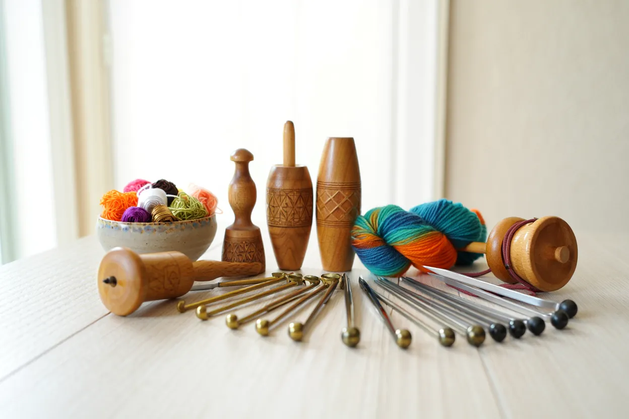 Yarn and textile tools at studio